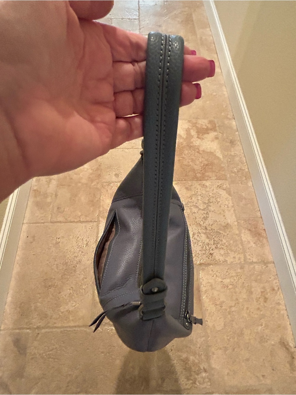 BNNT: The Sak “Sequoia” Blue/Grey All-Leather Hobo Bag with Charm Accent - Picture 8 of 14